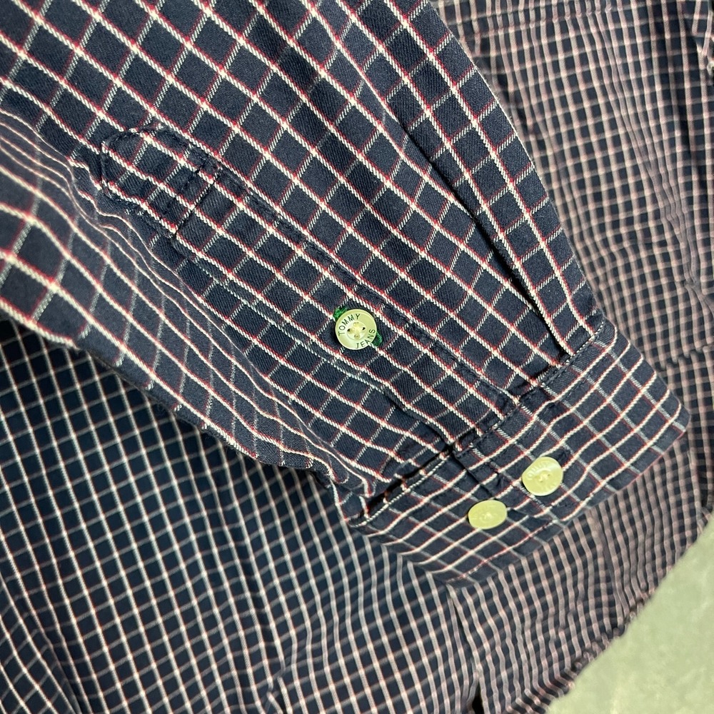 Vtg Tommy Jean Men Preppy Casual Plaid Embroidered Logo Spellout Button Shirt S - Picture 4 of 12